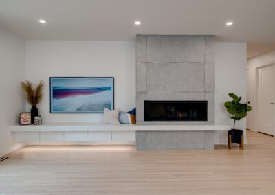 custom built-in bench living room fireplace